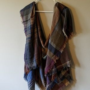 Plaid blanket scarf vest with pockets